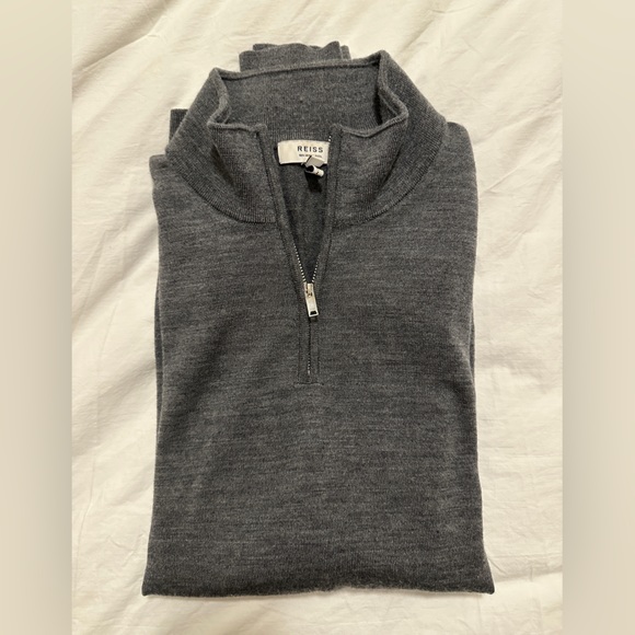 Grey long sleeve quarter zip wool sweater men’s - Picture 1 of 4